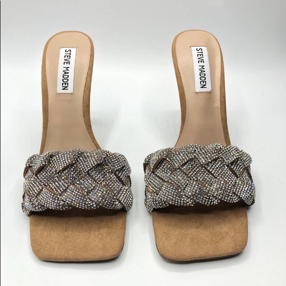 Steve Madden Jazlin Rhinestone Square Open Toe Stiletto Mule Heeled Sandal - Picture 13 of 16